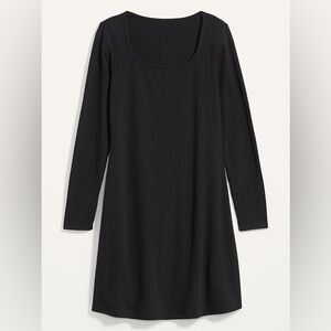 Old Navy Black Fit & Flare Rib-Knit Long-Sleeve Mini Dress